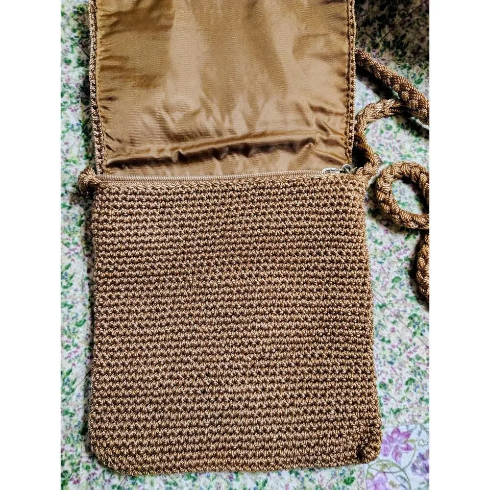 EUC THE SAK Classic Shoulder Cross Body Crochet Purse taupe/Brown
